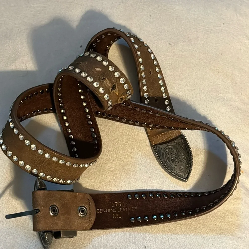 Western fashion rhinestone‎ brown leather belt M/L